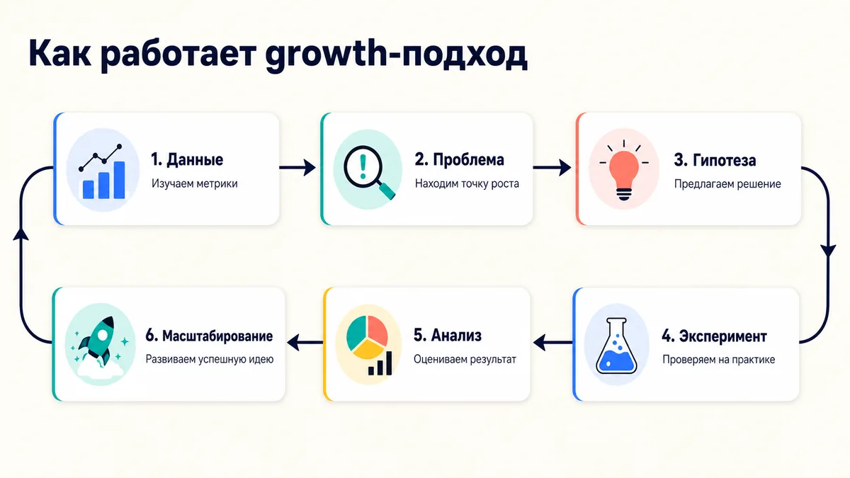 Цикл growth-подхода: проблема, данные, гипотеза, эксперимент, анализ и масштабирование